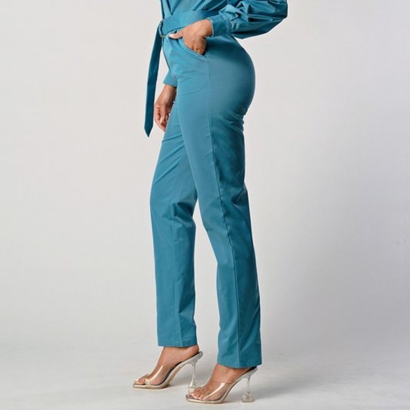 Teal Blue Belted Utility Jumpsuit - Picture 8 of 12